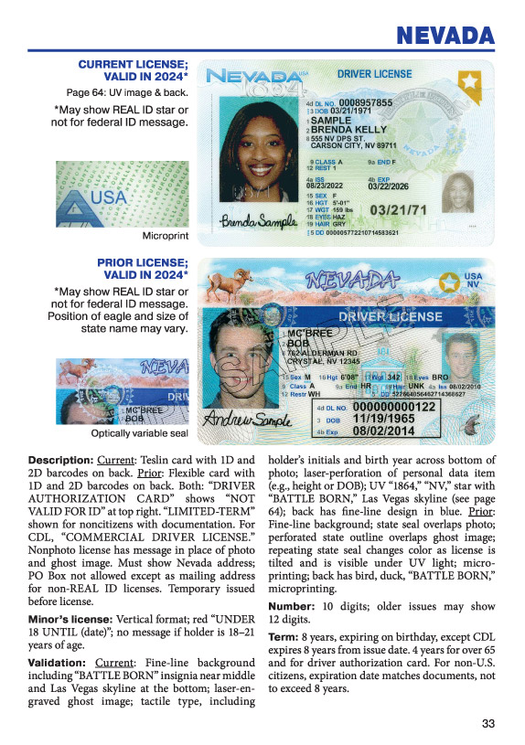 Sample Drivers License for California with full fraud detection instructions